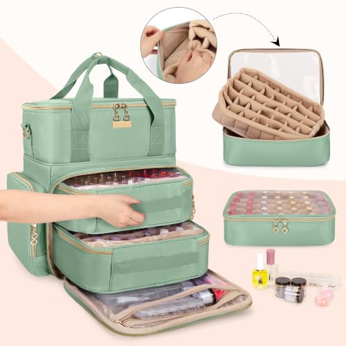 BAFASO 2 Layer Nail Polish Organizer Holds 70 Bottles and Nail Dryer, Green - color: Green