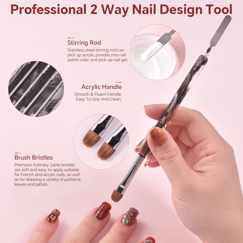 6Pcs Kolinsky Sable Nail Brush French Nail Brush 2 Way Professional UV Gel Acrylic Nail Art Brush with Dotting Tool for French Manicure Cuticle Clean Up Nail Art Design Pen (Set) - color: Set