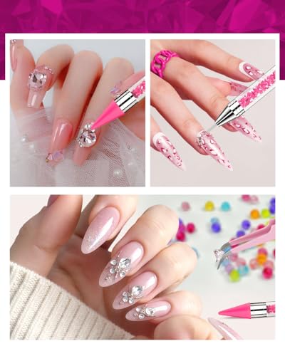 Rhinestone Picker Tool Set - Dual-Ended Wax Pen & Precision Tweezers for Nail Art, Bedazzling, Tumblers & DIY Crafts - Easy Gem & Crystal Placement Accessories With 4 Extra Wax Head (Pink) - color: Pink