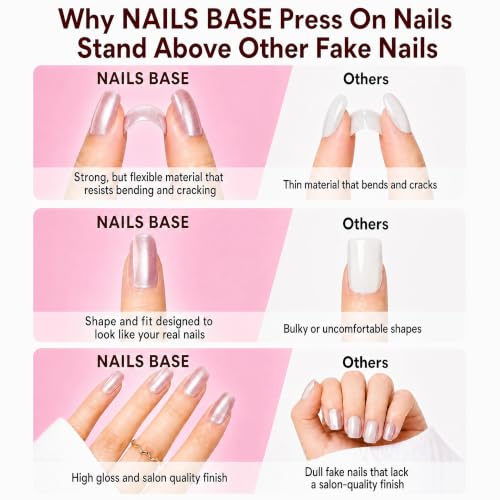 Pearl White Cat Eye Press On Nails, Short Square, 24 Pcs - color: Champagne