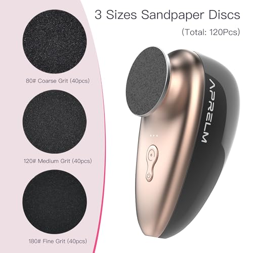 APRELM Rechargeable Electric Foot Callus Remover with 3-Sizes 120Pcs Sandpapers, Professional 1000RPM Electric Foot File with Organizer, Pedicure Tools Gifts for Women Men (E5 Black-Gold) - color: Black-gold