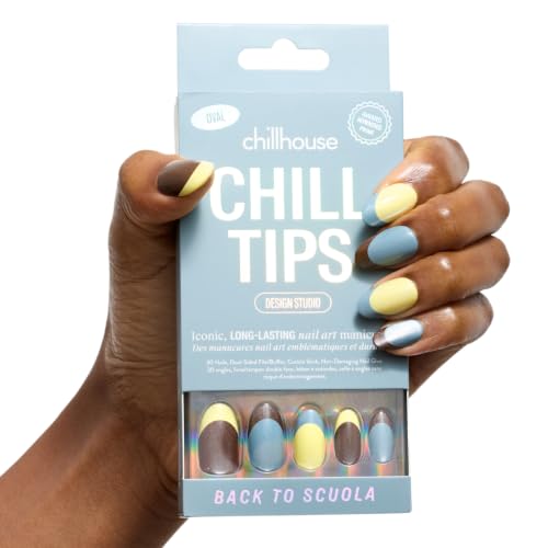 Chillhouse - Chill Tips, Press on Nails Kit - Back to Scuola (Oval) - 30 Nail Shapes & Sizes - Up to 2 Weeks of Wear - Customizable Fit - Reusable - Latina Founded & Women Owned - Beauty & Self Care - color: Back to Scuola