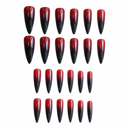 MISUD Press on Nails - Long Stiletto Glue on Nails with Gothic Red Black, Acrylic Goth Vampire Design 24 pcs - color: 02303-01Red Black