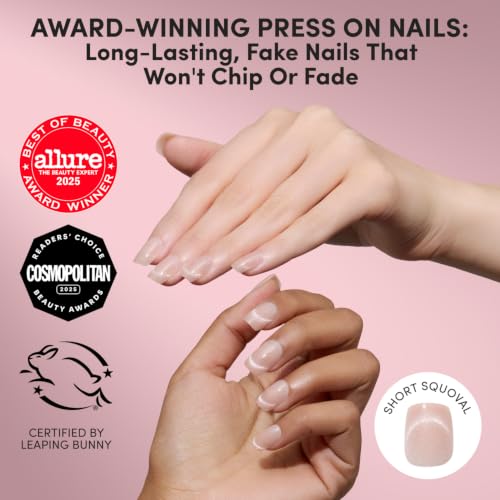 Glamnetic Press On Nails - Short Squoval, Cat-Eye Fake Nails 30 Pc Full Kit - color: Pixie Dusted - Light Pink Cat-Eye French Tip