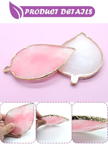 Resin Nail Art Palette,Leaf Design Nail Painting Polish Palette Color Mixing Makeup Tools Gel Polish Tray Cosmetic Mixing Tools Makeup Display Board(White&Pink)