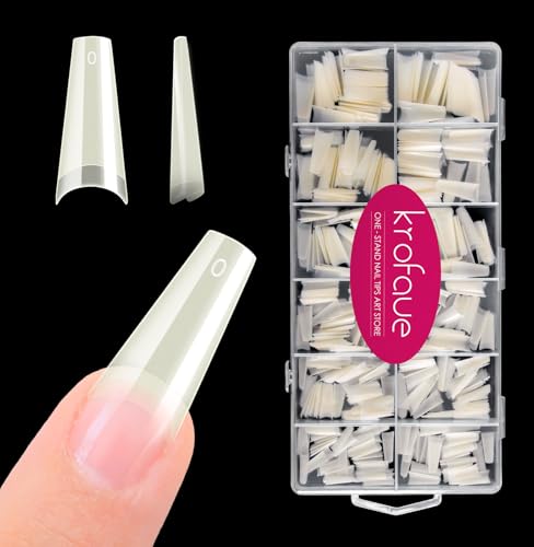 krofaue Natural Acrylic Nail Tips Square - Half Cover Coffin False Nails - color: Natural Square Coffin Half Cover