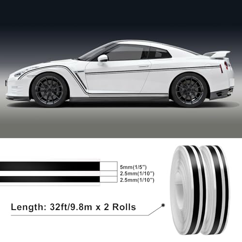 Spurtar Car Pinstripe Tape, 2 Rolls x 32Ft Black Racing Stripes Automotive - color: black