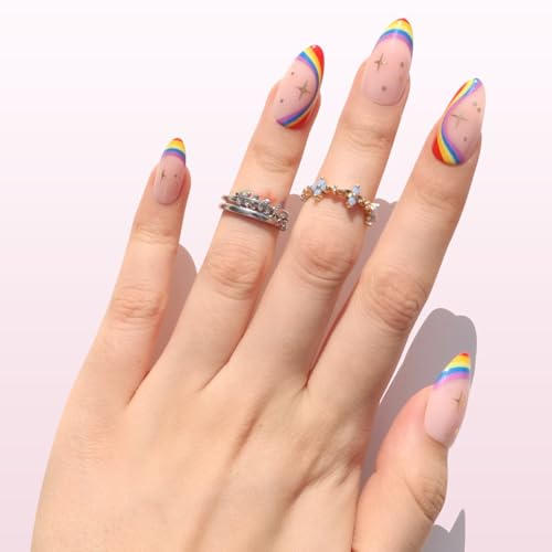 Nail Reformation Press On Nails, Rainbow Ombre Swirl Medium Almond 30 Pcs - color: Rainbow Arc
