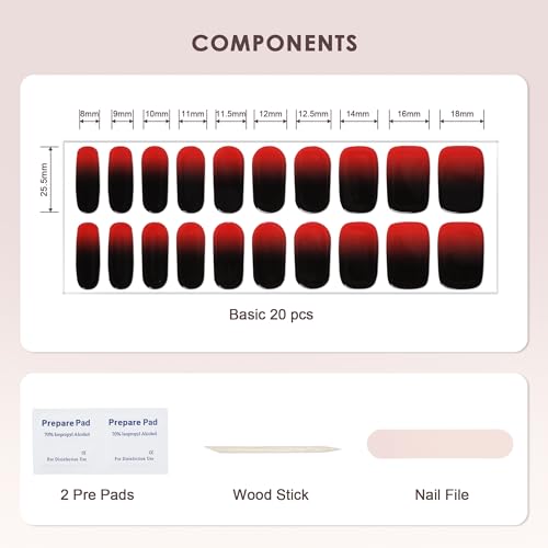 Semi Cured Gel Nail Strips Hema-Free Red Black Ombre - color: Dark Rose