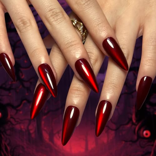 30Pcs Medium Almond Press on Nails Red Stiletto Fake Nails Press ons - color: Style 11