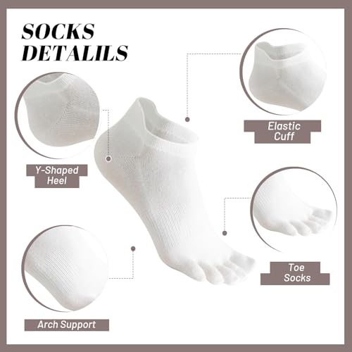 Toe Socks Women, Ankle Cotton Five Fingers Socks for Running - color: 5 Pairs (3 White+2 Black)