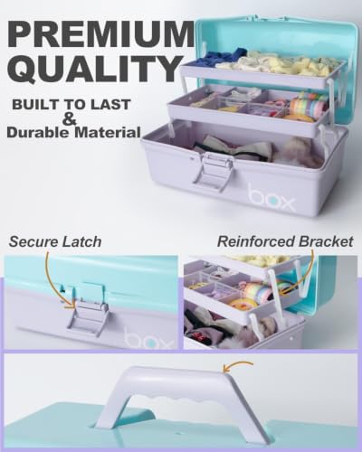 TERGOO 13in Lager Plastic Craft Organizer and Storage 3-Layer Tackle Box - color: Purple Blue