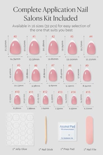 AzureBeauty Short Almond French Tip Press On Nails, Pink Base, 32 Pcs - color: A-Pink Base French