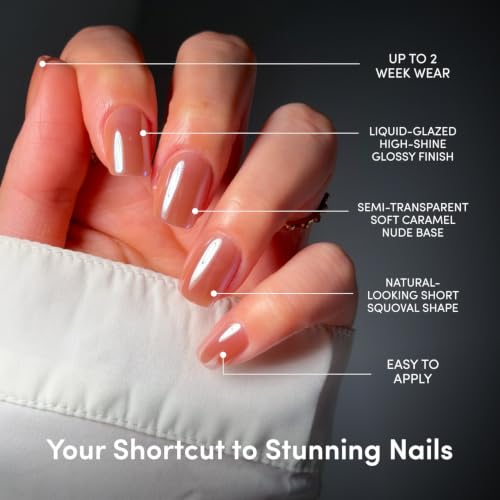 Glamnetic Press On Nails - Short Squoval, Glazed Fake Nails 30 Pc Full Kit - color: Thrilla In Manila