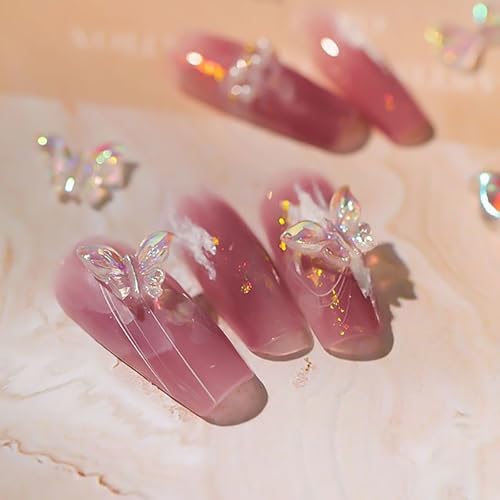 100Pcs 3D Butterfly Nail Charms - Aurora Effect Resin Nail Art Decorations, Cute Kawaii Nail Art Charms for Acrylic Nails DIY, Manicure Supplies for Women Girls
