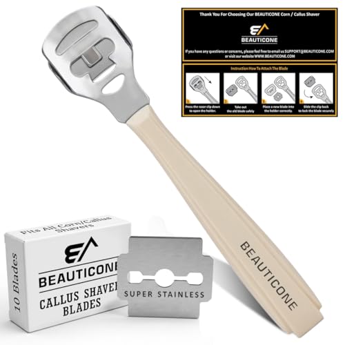BEAUTICONE Professional Callus Shaver for Feet – Foot Scraper Pedicure Razor with Replaceable Blades – Hard Skin Remover for Cracked Heels & Dead Skin – Pedicure Foot Care Tool for Home & Salon Use - color: Off White