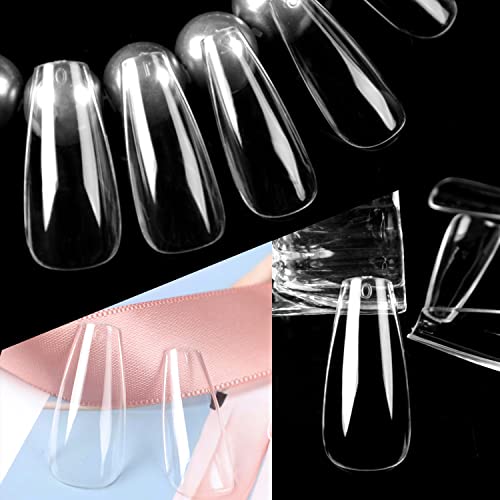 UNA GELLA Long Coffin Nail Tips 504pcs Clear Long Gel Nail Tips Coffin