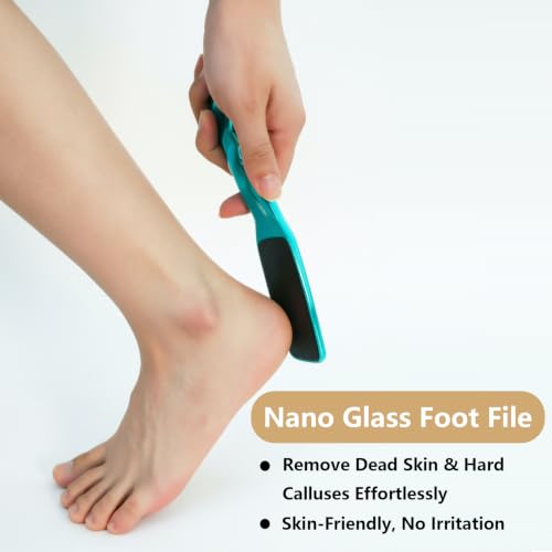 Glass Foot File,Nano Glass Foot Scraper with Ergonomic Handle,Blue - color: Blue