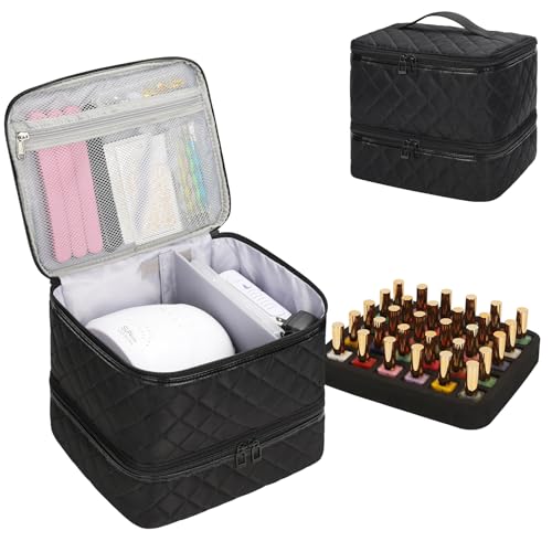 Nail Polish Organizer Bag Holds 30+ Bottles (15ml/0.5 fl.oz) &UV Nail Lamp - color: 03-Black, size: 30 Bottles