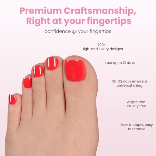 Nail Reformation Press On Toenails, Cherry Red Short Square Fake Toe Nails - color: Bright Red