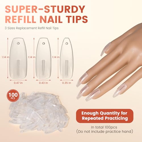 100PCS Replacement Clear Nail Tips for Practice Nail Hand - color: Clear-100pcs Refill Tips for Silicone Hand