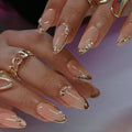 CTTHNBD Press on Nails Almond, Medium, French Tip Fake Nails - color: Chrome Gold