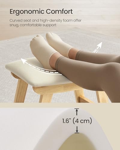 SONGMICS Foot Stool Ottoman, Padded Foot Rest Under Desk, Solid Wood Frame - color: Summer Sand + Natural Wood, size: 9.8"D x 15.4"W x 11.8"H