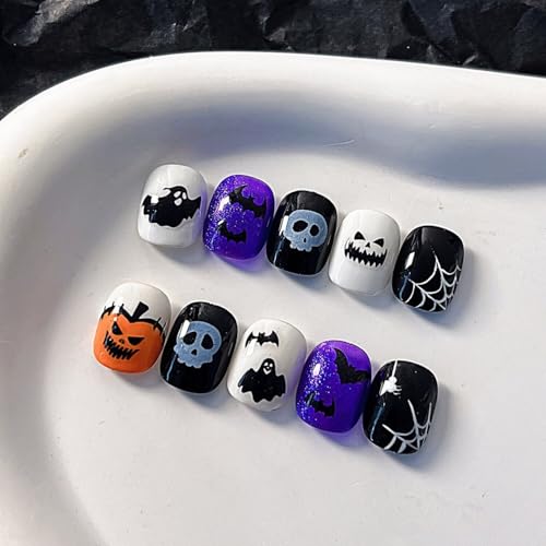 Halloween Nail Stickers for Nail Art Jack O Lantern Pumpkin Grimace Nail Art Stickers Ghost Holiday Cute 5D Embossed Black Nail Decals Self-Adhesive Nails Supply Manicure Sliders for Nails Decoration - color: Halloween Style1