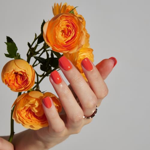 LAMIMOSA 32Pcs Orange Red Press On Nails Short Square, SPRITZ - color: SPRITZ