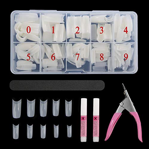 Abodhu Acrylic Natural Nail Tips Kit 500 Pcs French Tip Nails Set