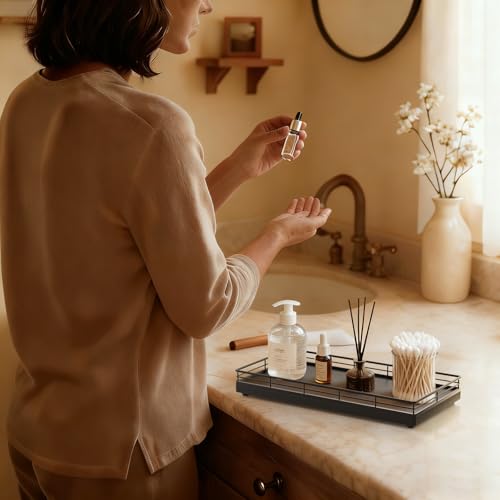 Bathroom Vanity Tray for Countertop, 12" x 6" Oak Wood Toilet Tank Tray - color: Black, size: 12" x 6" x 1.5"