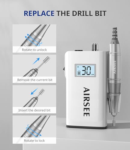 AIRSEE Rechargeable 30000RPM Electric Nail Drill,Salon Home Use,E8 White - color: E8 White
