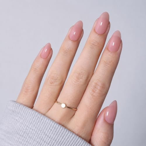 Light Nude Press On Nails, Short Almond, Glossy Skin Tone Glue On Nails - color: A12-Light Nude