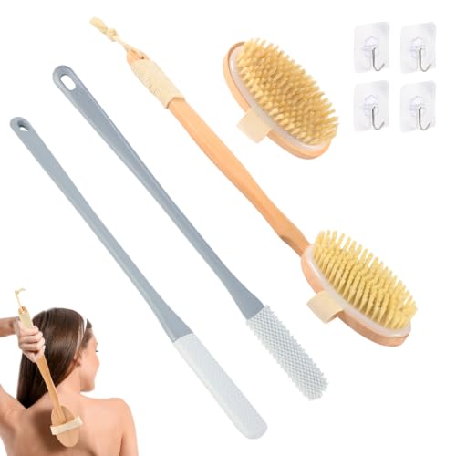 Toe Brush Scrubber & Long Handle Bath Brush with 2 Detachable Brush Heads