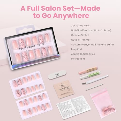 Nail Reformation Press On Nails, Poppy Seed | Soft Pink Short Coffin 32 Pcs - color: Poppy Seed
