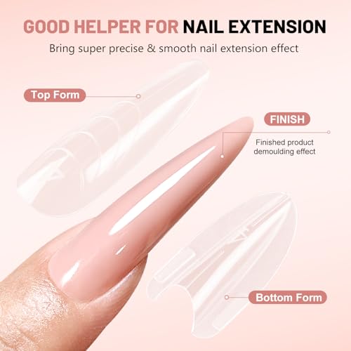 JEWHITENY 280 PCS Sandwich Nails Dual Forms:Almond Round Reusable Nail Forms with Guide Lines,14 Sizes Nail Mold for Nails Extension,Salon & Home DIY Nail Art Tools - color: Almond Round-SMZ-02
