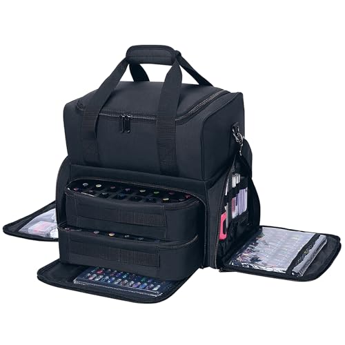 Nail Polish Organizer Holds 80 Bottles & Nail Art Lamp (Black) - color: Black