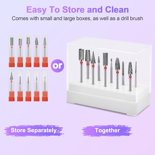 Diesisa 10Pcs Nail Drill Bits Set:Tungsten Carbide Nail Bits for Nail Drill - color: Red-10Drill Bits