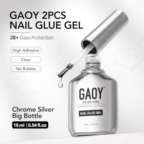 GAOY 2Pcs Gel Nail Glue, 16ml, 2 in 1 Nail Glue and Base Gel, Lamp Needed