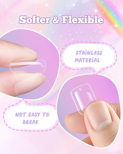 krofaue Kids Nail Tips - Children Square Clear Press On Nails - color: Clear Square Kids Nail Tips