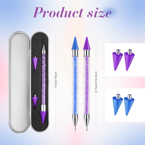 Tatuo 2 Pcs Rhinestone Picker Tool Kit with 2 Wax Head, Purple, Blue - color: Purple, Blue