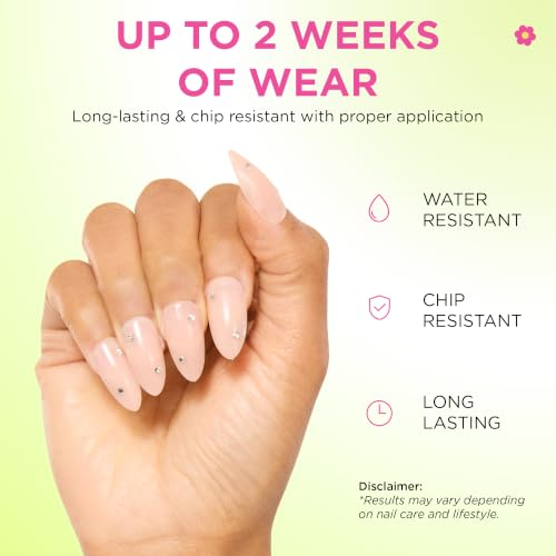 PaintLab Bare Nude Lux 3D Diamond Press On Nails, Medium Almond, 30pcs Kit, - color: Bare Lux