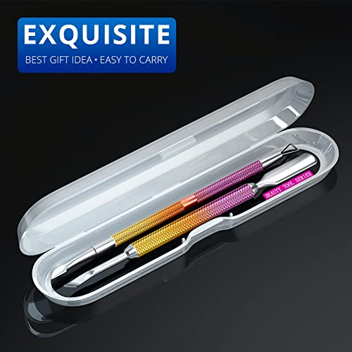 2PCS Pink-Yellow Gradient Cuticle Pusher Tool and Scraper Nail Pusher - color: Pink-Yellow Gradient