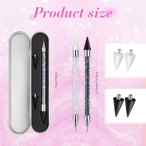 Tatuo 2 Pcs Rhinestone Picker Tool Kit with 2 Wax Head, Black, White - color: Black, White