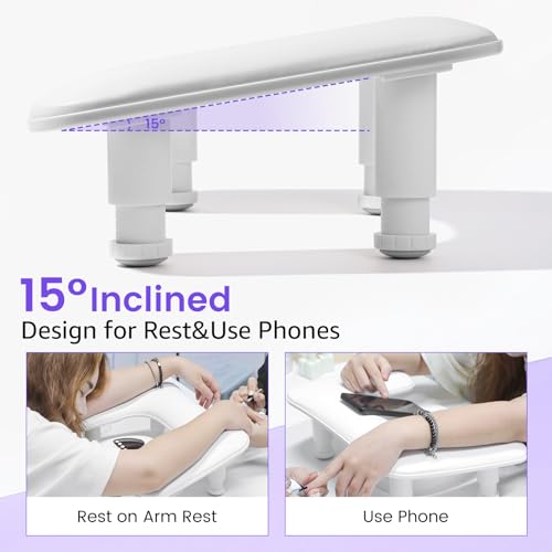 Big Arm Rest for Nails Tech, Height Adjustable, U-Shaped, White - color: 2nd Gen Height-adjustable Cream White