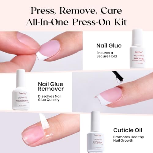 Beetles Press On Nails Kit - Pink Medium Almond French Tip Nails 210Pcs - color: D - Pink French - M