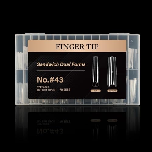 140Pcs Sandwich Dual Nail Forms 14sizes Quick Building Gel Nail Extensions-Dual Form with Reusable Top and Bottom Mold Tips (No.#43 (140Pcs)) - size: No.#43 (140Pcs)