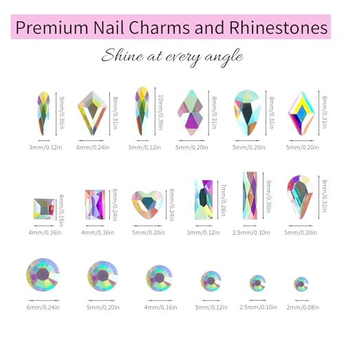 Canvalite 12 Types of 600Pcs Crystal Nail Charms & 5710Pcs Rhinestones for Nails Diamonds for DIY Crafts Flat Back Resin Rhinestones Transparent AB Gemstones Set with Drill Pen & Tweezer - color: Transparent AB, size: Large Pack