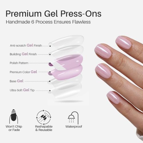 SHANGMENG Press on Nails, Square Short Light Pink Chrome Nails, Soft Gel - color: Blush Veil