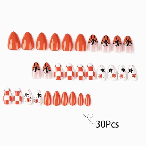30Pcs Fall Press on Nails - Short Almond Fake Nails, Orange - color: Style-10